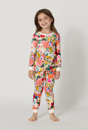 A Girl wearing Rifle Paper Co. x BedHead PJs Garden Party Long Sleeve Stretch Jersey Kids Pj Set
