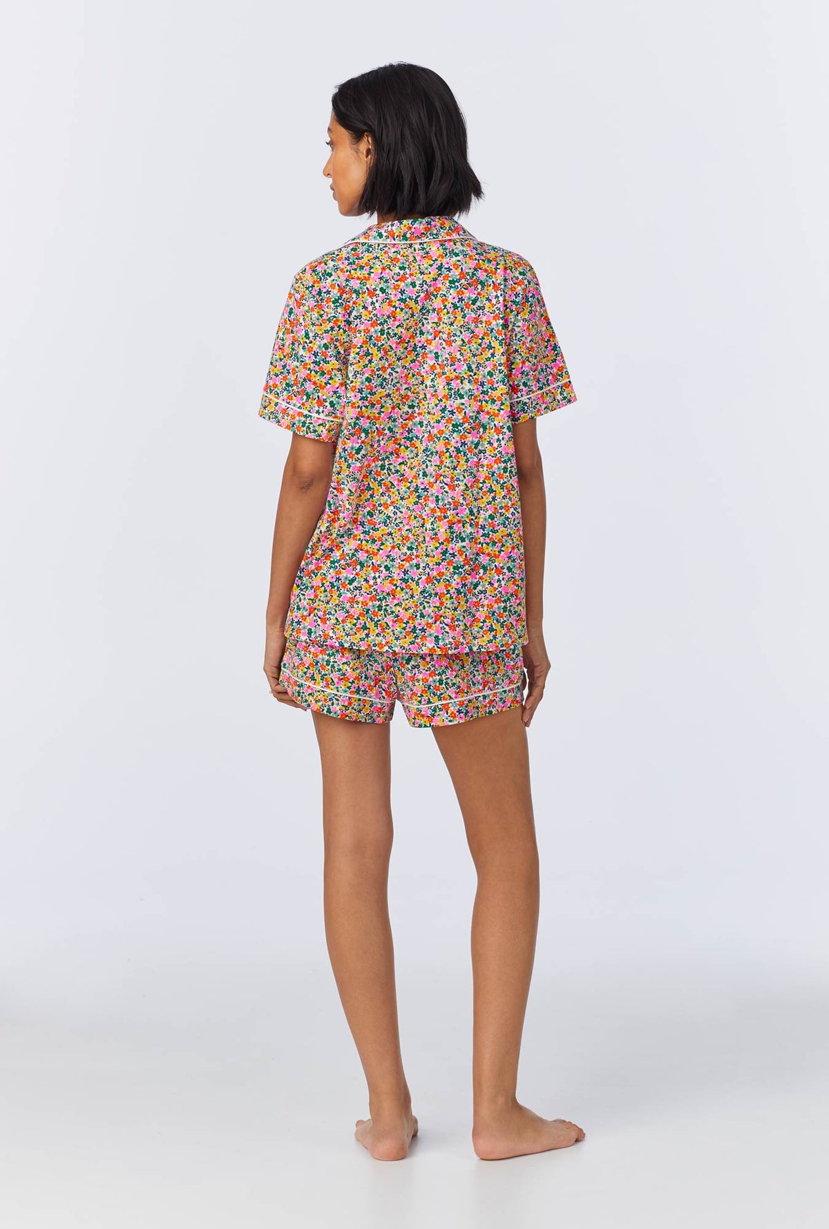 A lady wearing Fresh Picks Short Sleeve Classic Shorty Stretch Jersey PJ Set
