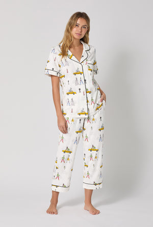 A lady wearing Fashion Week Short Sleeve Classic Stretch Jersey Cropped Pj Set