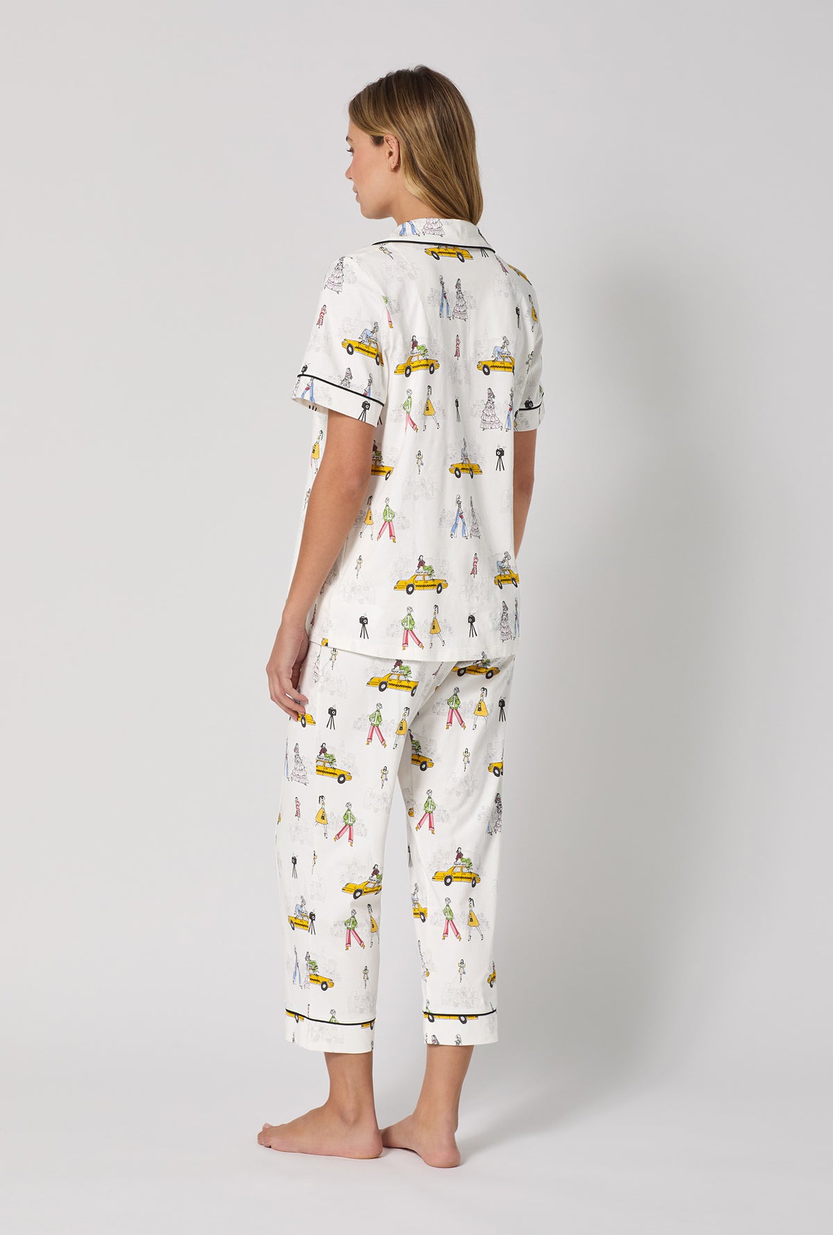 A lady wearing Fashion Week Short Sleeve Classic Stretch Jersey Cropped Pj Set