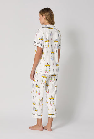 A lady wearing Fashion Week Short Sleeve Classic Stretch Jersey Cropped Pj Set