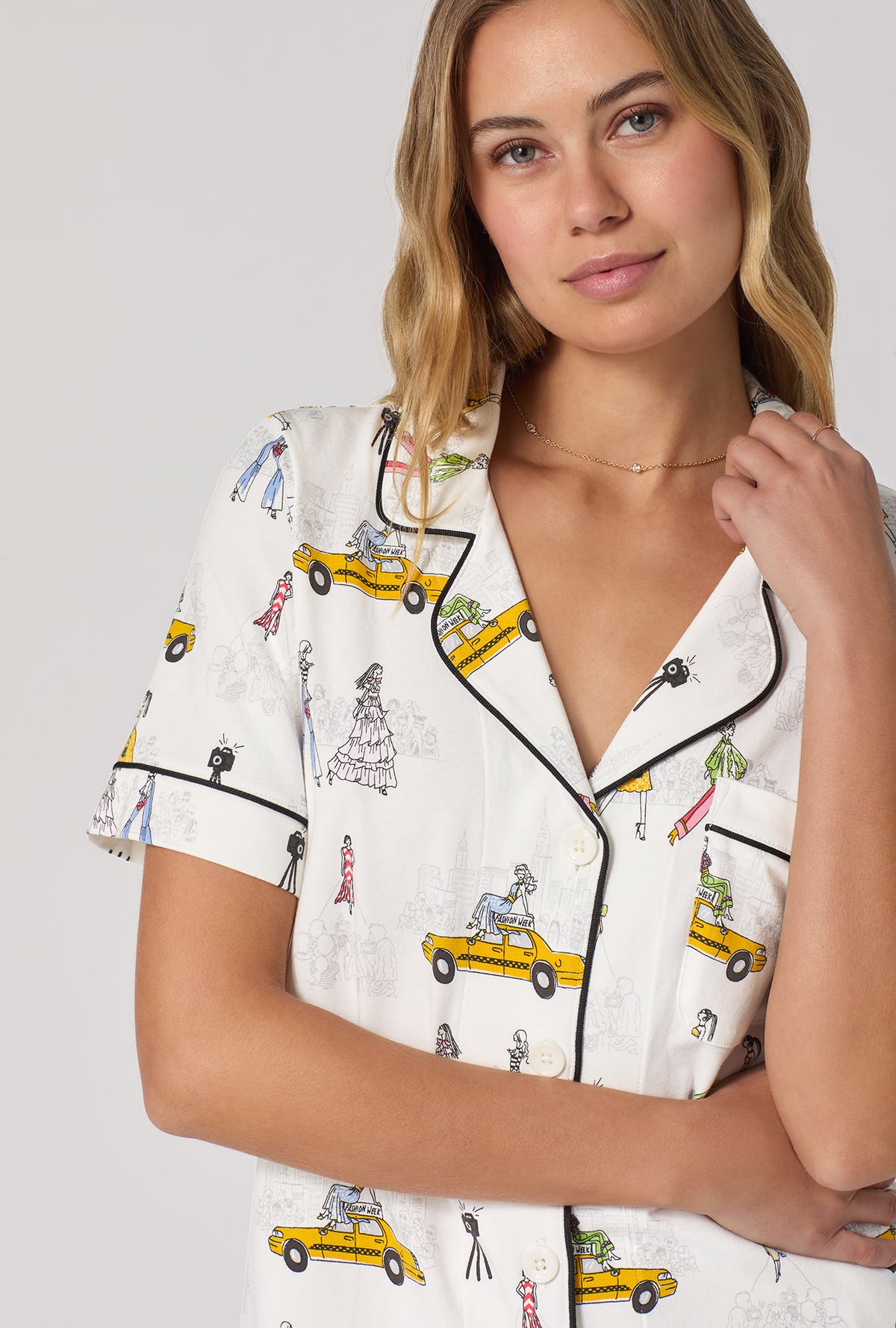 A lady wearing Fashion Week Short Sleeve Classic Stretch Jersey Cropped Pj Set