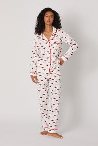 A lady wearing Espresso Kisses Long Sleeve Classic Stretch Jersey Pj Set