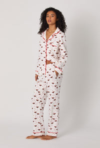 A lady wearing Espresso Kisses Long Sleeve Classic Stretch Jersey Pj Set
