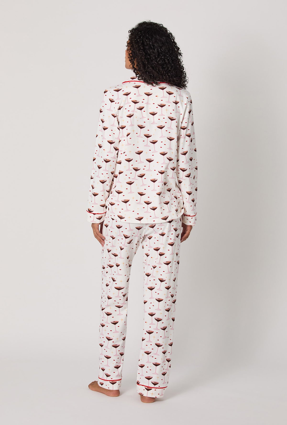 A lady wearing Espresso Kisses Long Sleeve Classic Stretch Jersey Pj Set