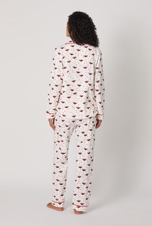 A lady wearing Espresso Kisses Long Sleeve Classic Stretch Jersey Pj Set