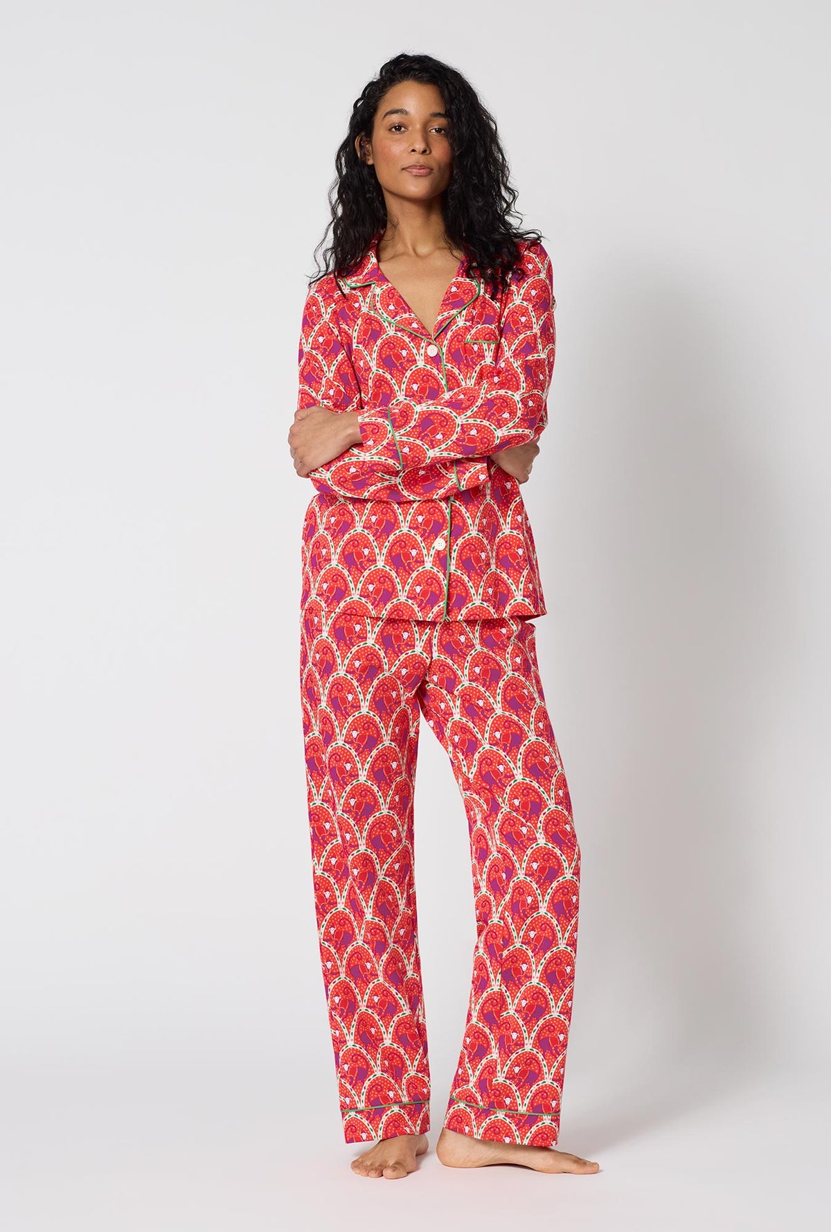 A Lady Wearing Monkeying Around Long Sleeve Classic Stretch Jersey Pj Set