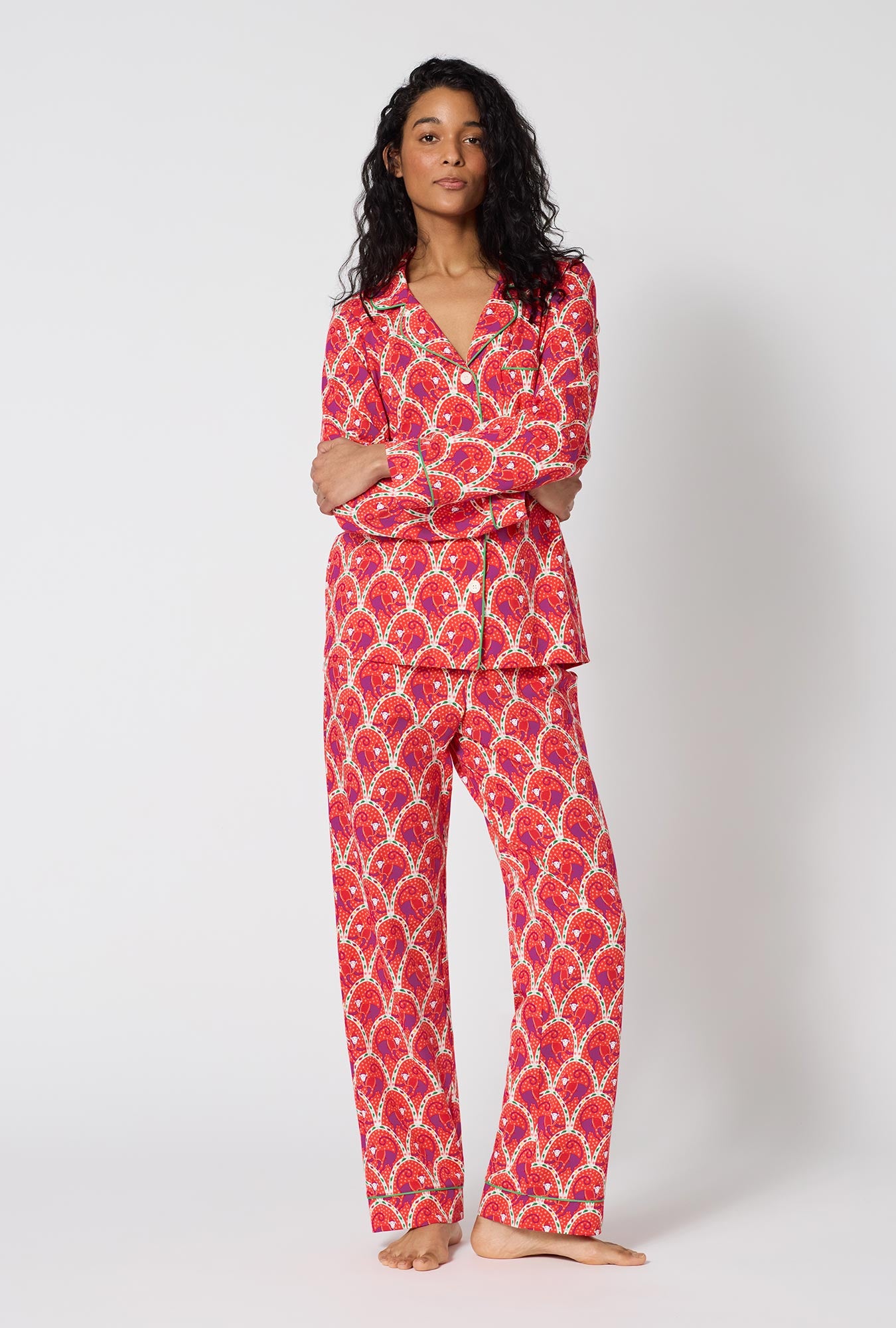 A Lady Wearing Monkeying Around Long Sleeve Classic Stretch Jersey Pj Set