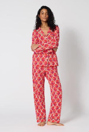 A Lady Wearing Monkeying Around Long Sleeve Classic Stretch Jersey Pj Set
