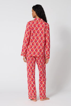 A Lady Wearing Monkeying Around Long Sleeve Classic Stretch Jersey Pj Set in a back view pose