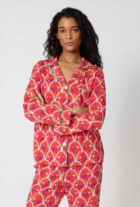 A Lady Wearing Monkeying Around Long Sleeve Classic Stretch Jersey Pj Set in a close up view pose
