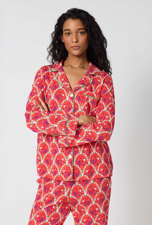 A Lady Wearing Monkeying Around Long Sleeve Classic Stretch Jersey Pj Set in a close up view pose