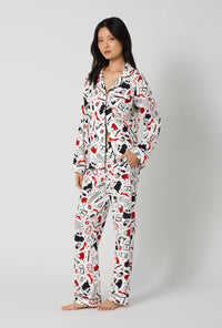 A lady wearing Devil Wears Prada Long Sleeve Classic Stretch Jersey Pj Set looking front
