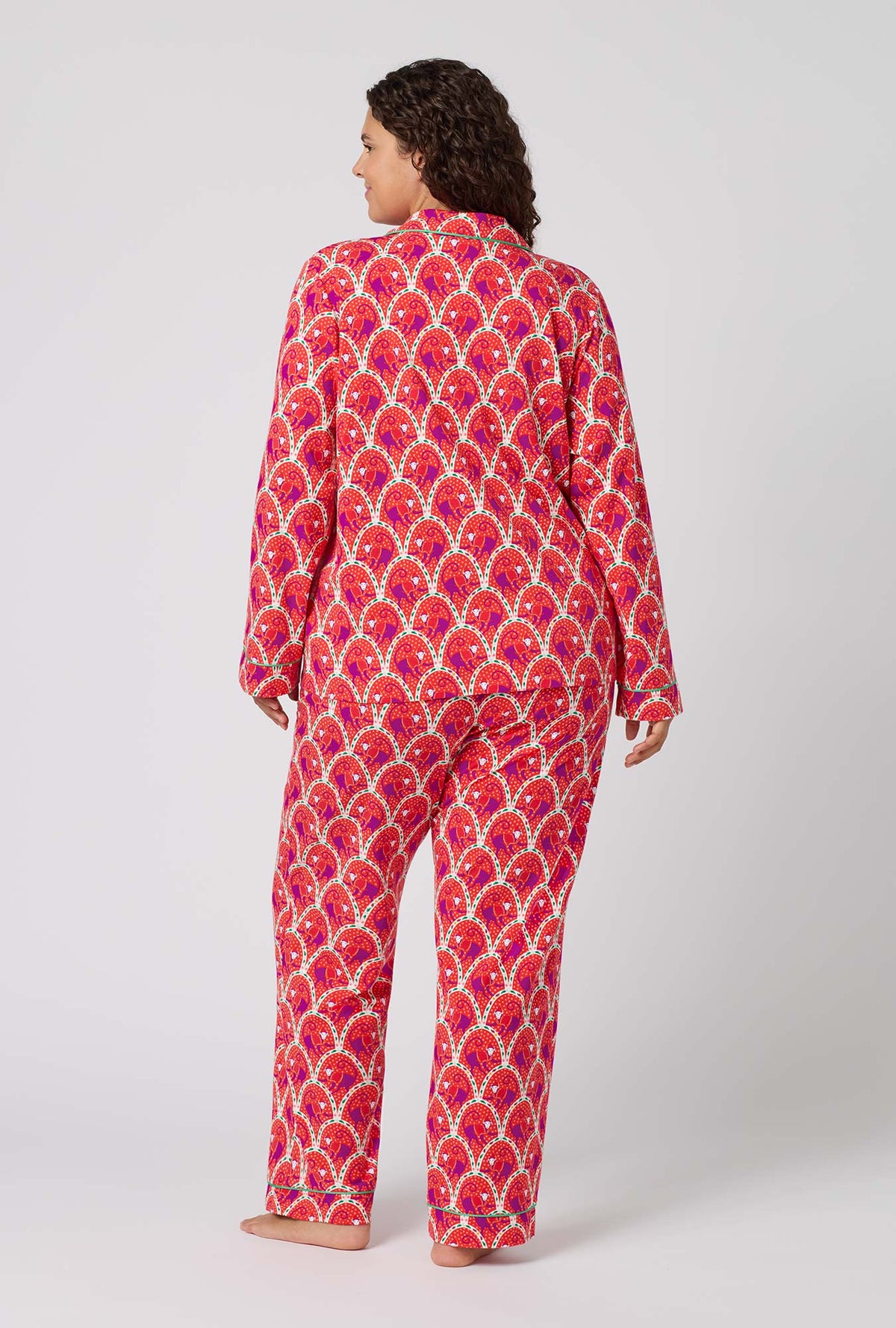 A Lady Wearing Plus Size Monkeying Around Long Sleeve Classic Stretch Jersey Pj Set in a back view pose
