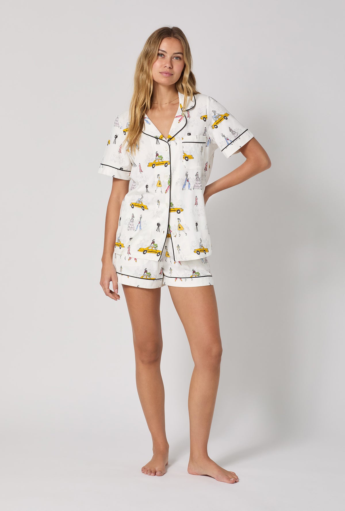 A lady wearing Fashion Week Short Sleeve Classic Shorty Stretch Jersey Pj Set