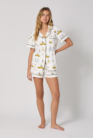 A lady wearing Fashion Week Short Sleeve Classic Shorty Stretch Jersey Pj Set