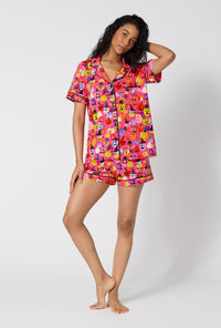 A Lady Wearing Pumpkin Patch Party Short Sleeve Classic Shorty Stretch Jersey Pj Set
