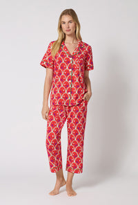 A Lady Wearing Monkeying Around Short Sleeve Classic Stretch Jersey Cropped Pj Set