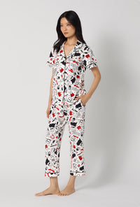 A lady wearing Devil Wears Prada  Short Sleeve Classic Stretch Jersey Cropped Pj Set