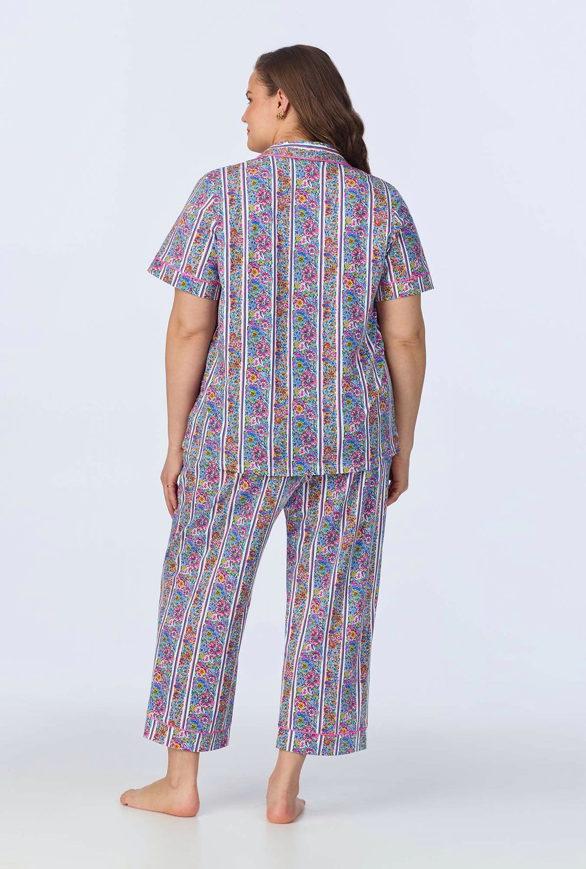 A lady wearing Bel Fiore Short Sleeve Classic Stretch Jersey Cropped PJ Set