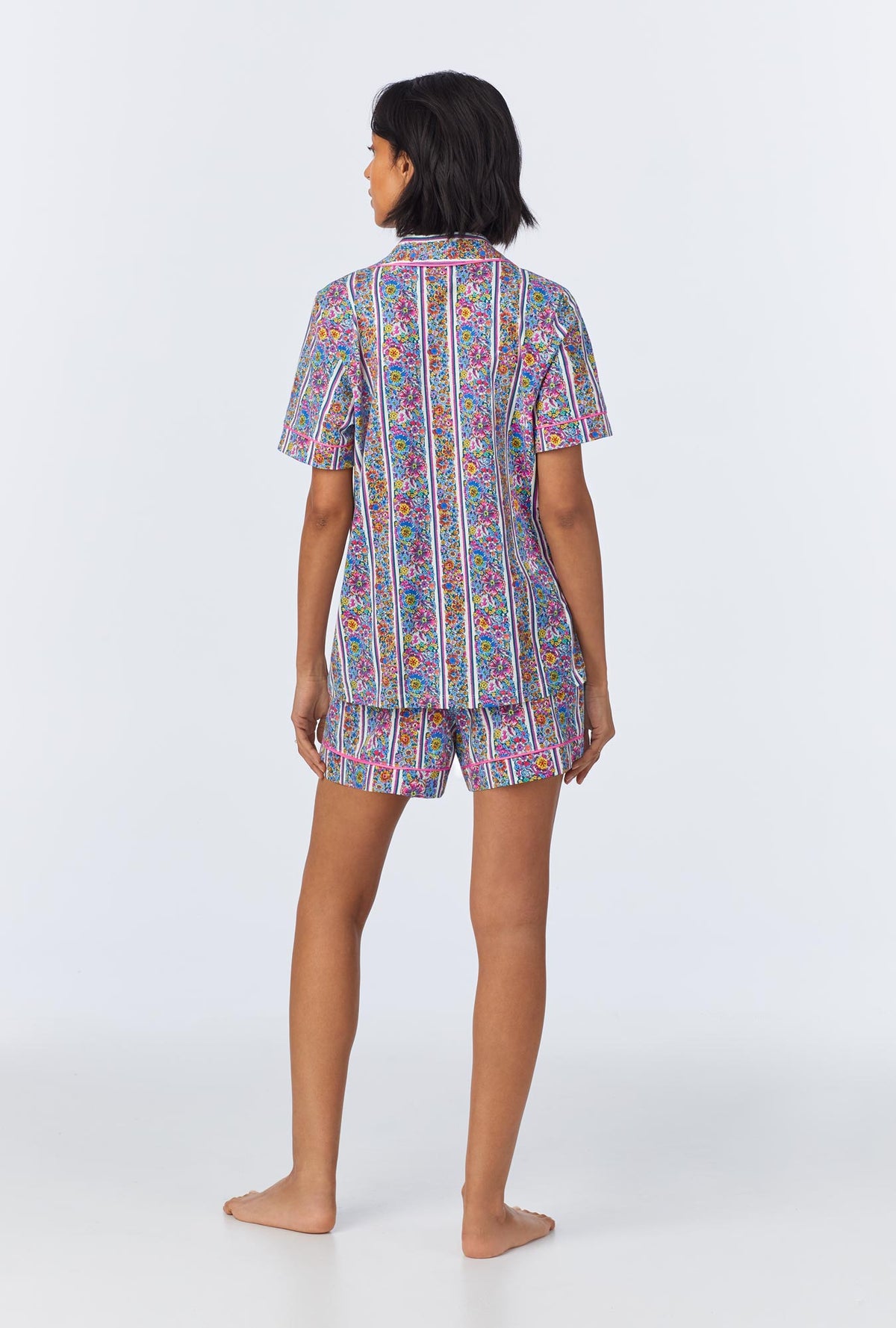 A lady wearing Bel Fiore Short Sleeve Classic Shorty Stretch Jersey PJ Set