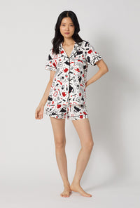A lady wearing Devil Wears Prada Short Sleeve Classic Shorty Stretch Jersey Pj Set looking front