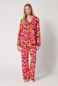 A Lady Wearing Pumpkin Patch Party Long Sleeve Classic Stretch Jersey Pj Set