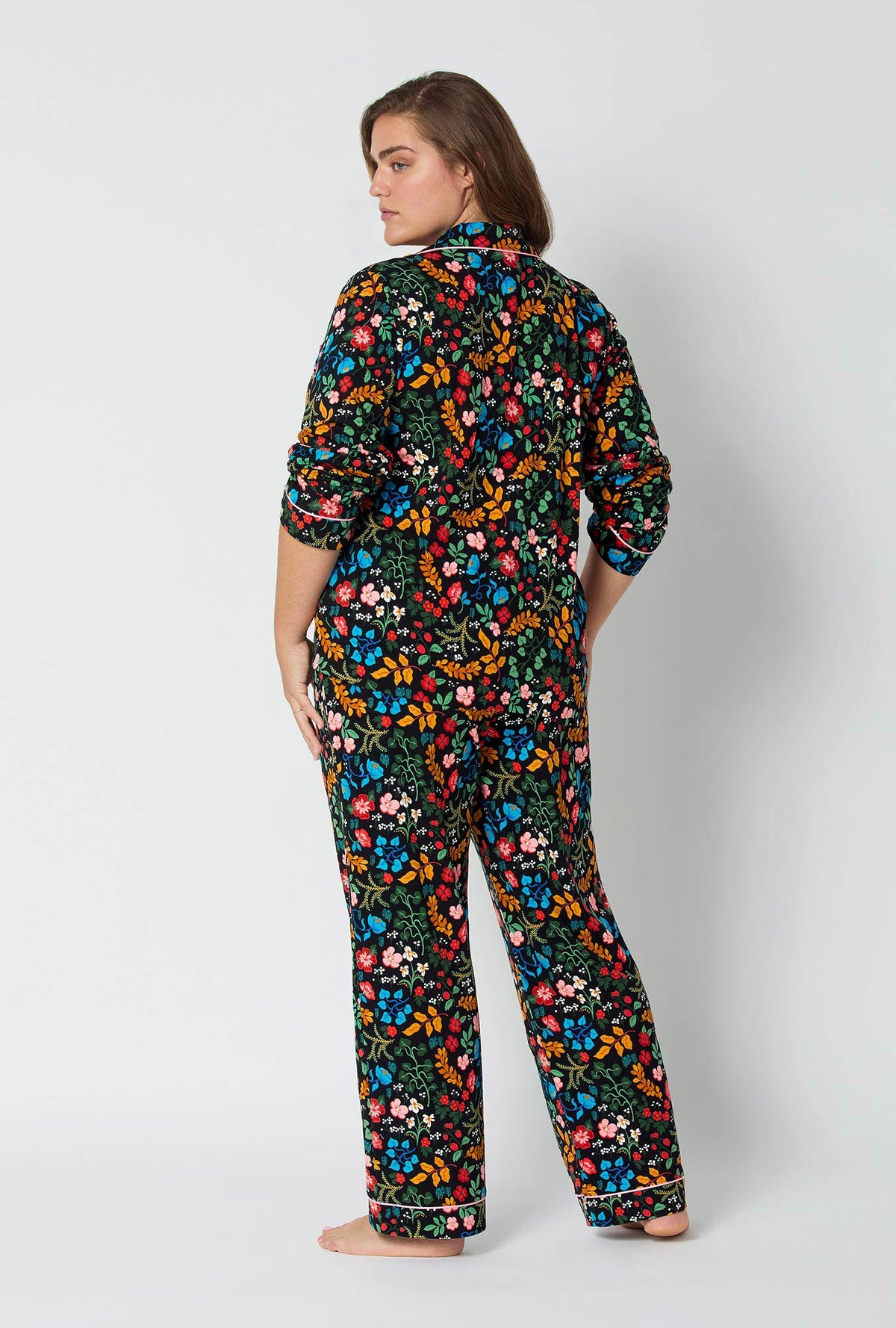 A lady wearing Winter Blooms Long Sleeve Classic Stretch Jersey Pj Set