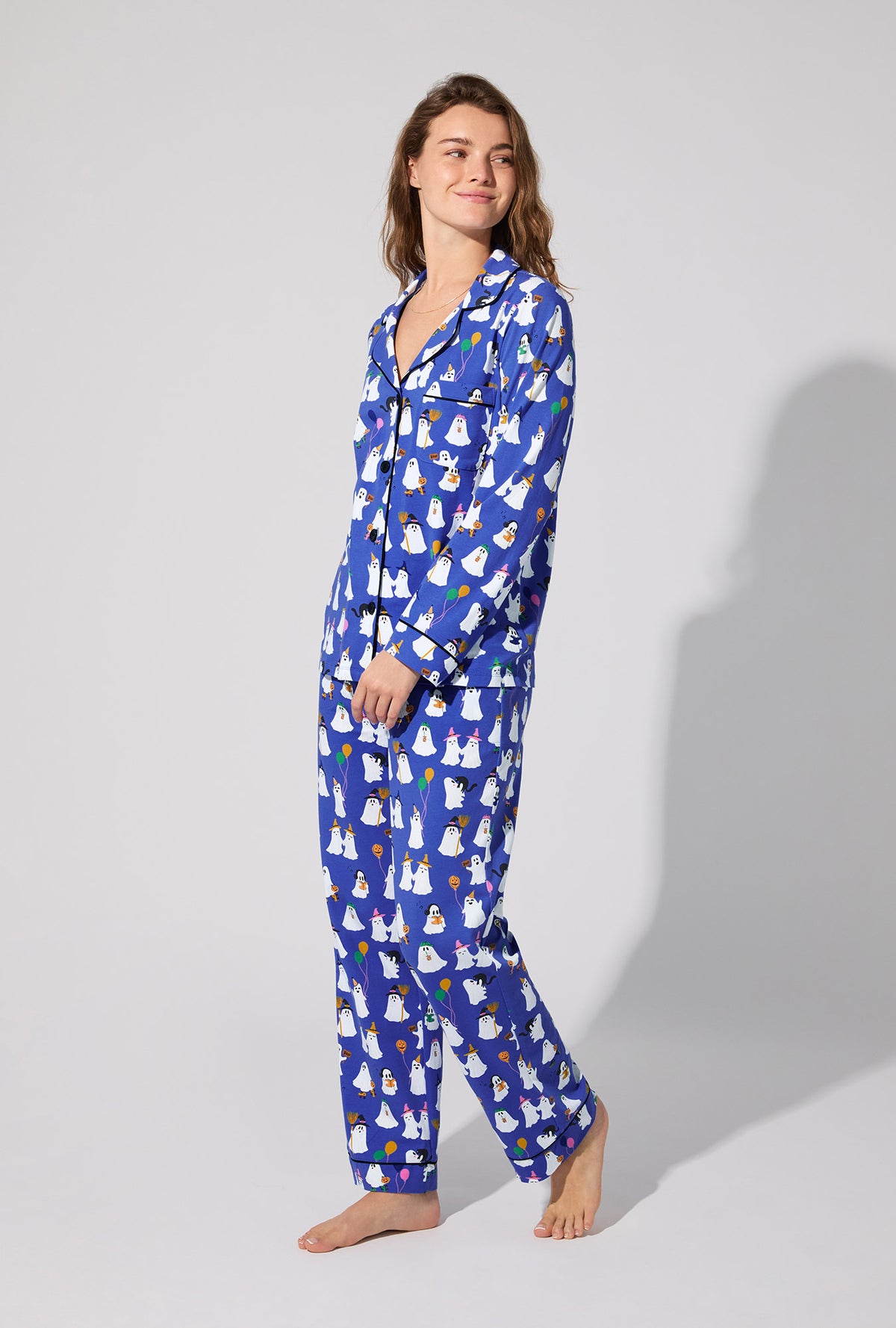 A lady wearing That’s The Spirit Long Sleeve Classic Stretch Jersey PJ Set
