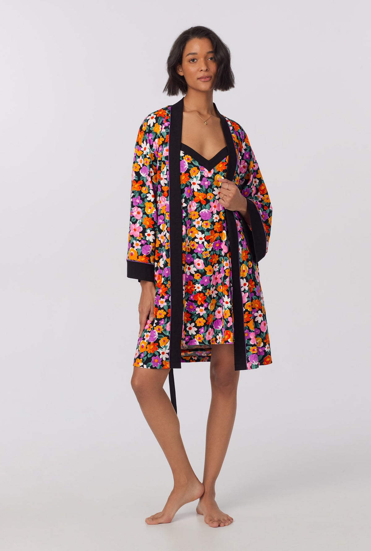 Cottage Flowers Banded Collar Stretch Jersey Robe Bedhead Pajamas