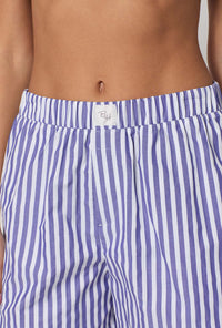 A lady wearing Navy 3D Stripe Cotton Sateen Boxer Short
