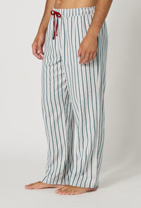 A man wearing Peppermint Stripe Men's Woven Portuguese Flannel Pj Pant side view