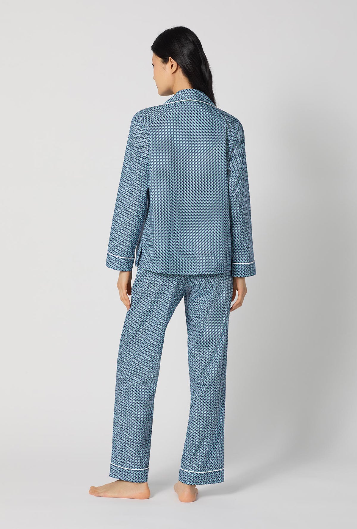 A lady wearing Sebastian Long Sleeve Classic Woven Tana Lawn® Pj Set Made With Liberty Fabrics back view