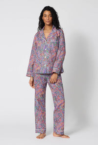 A Lady Wearing Dana Sharmin Long Sleeve Classic Woven Tana Lawn® Pj Set Made With Liberty Fabrics