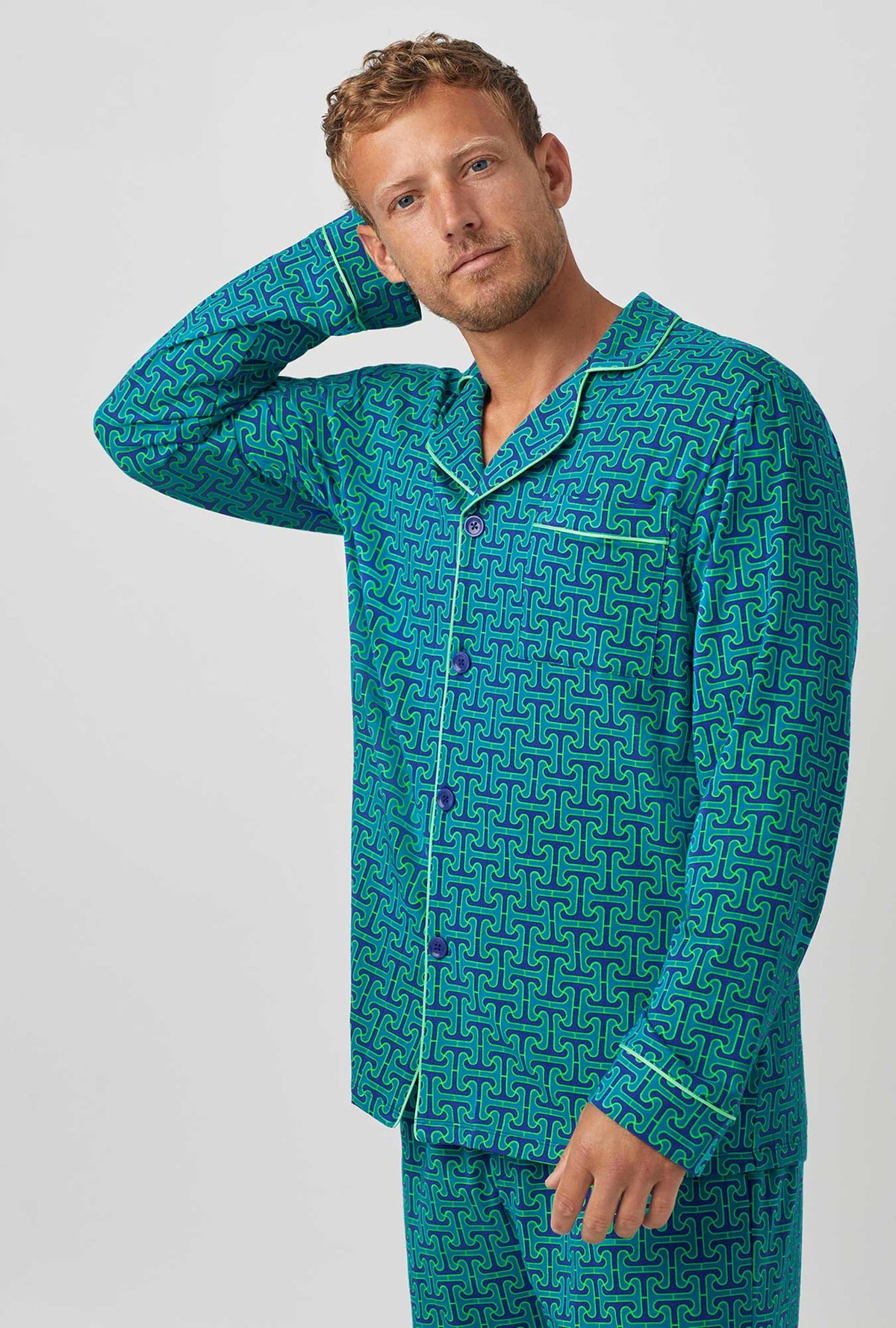 BedHead Pajamas x Trina Turk Stripe Woven Flannel Twill Notch Collar Long  Sleeve Pajama Set