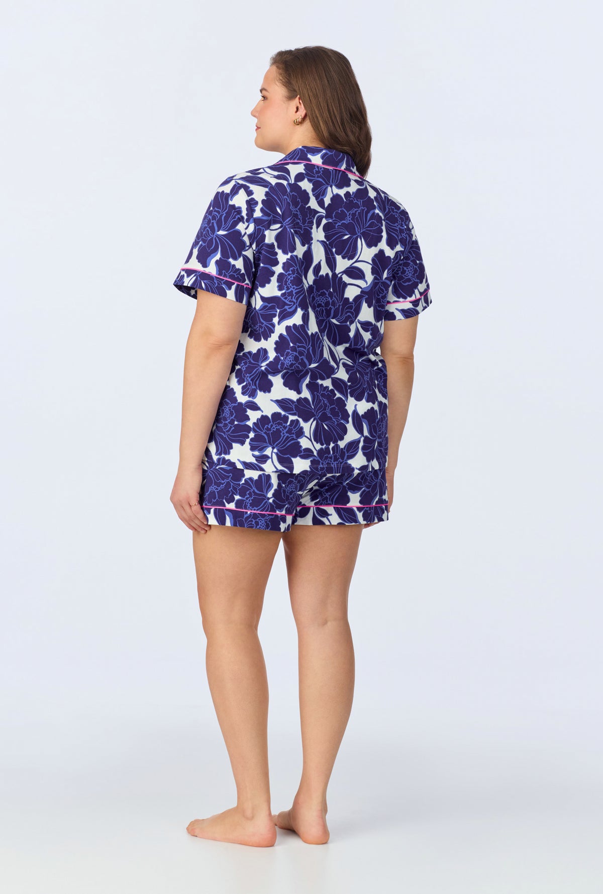A lady wearing Isabella Flora Short Sleeve Classic Shorty Stretch Jersey PJ Set