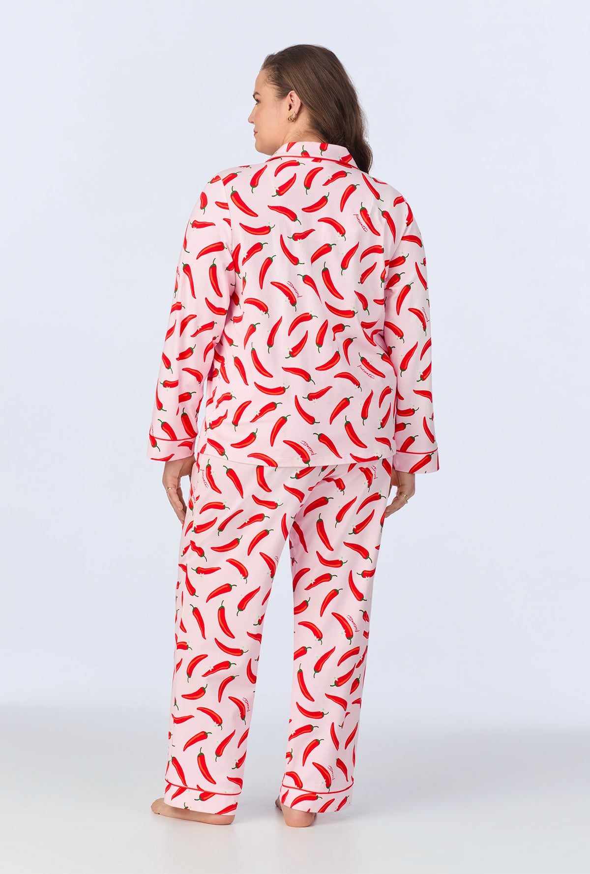 A lady wearing Coming In Hot Long Sleeve Classic Stretch Jersey PJ Set