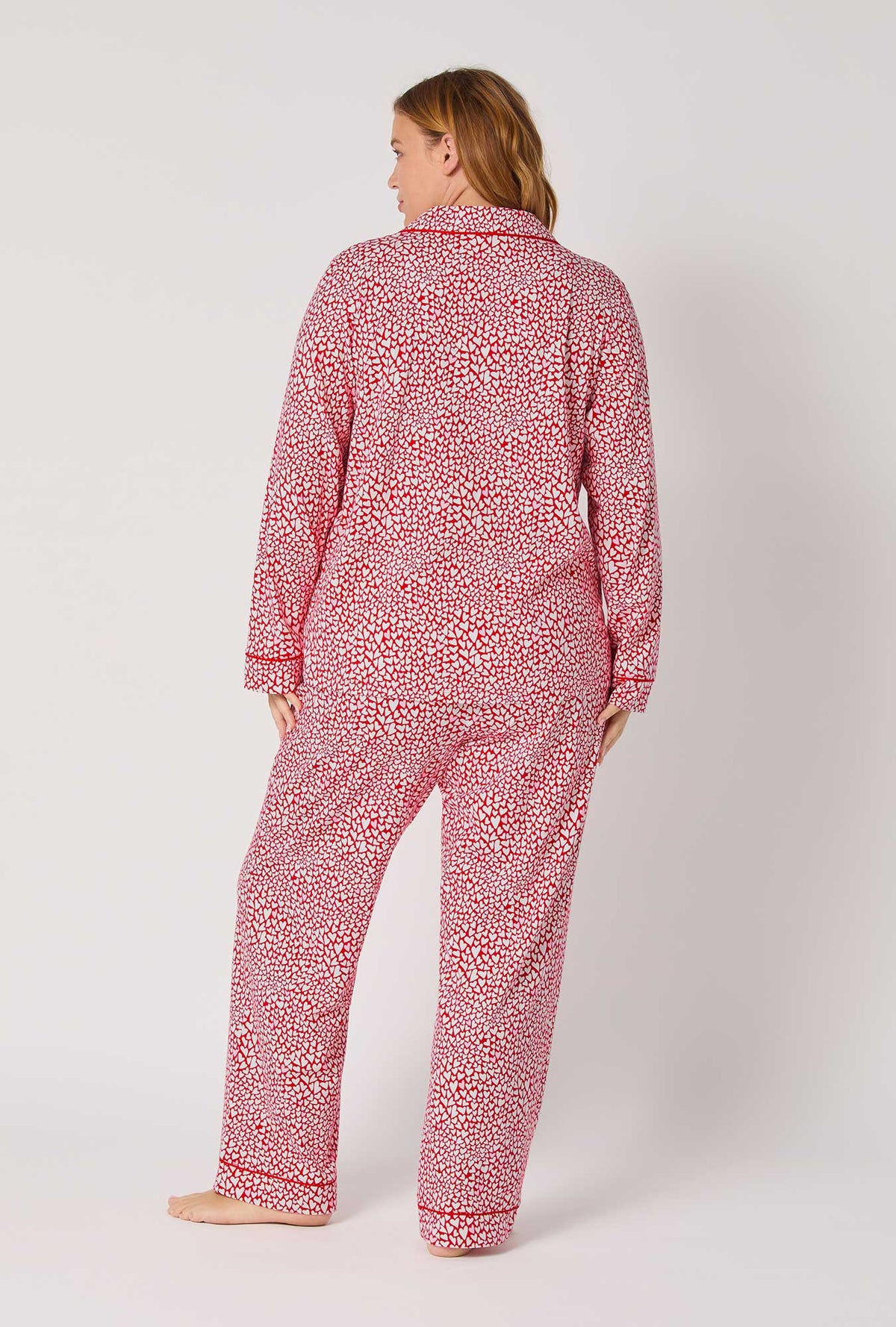 A lady wearing Bursting With Love Long Sleeve Classic Stretch Jersey Pj Set