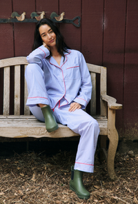 French Stripe Long Sleeve Classic Woven Supersoft Cotton Poplin Pj Set
