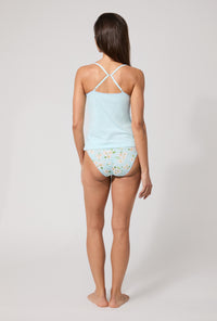 A lady wearing Bedhead Blue Stretch Jersey Cami