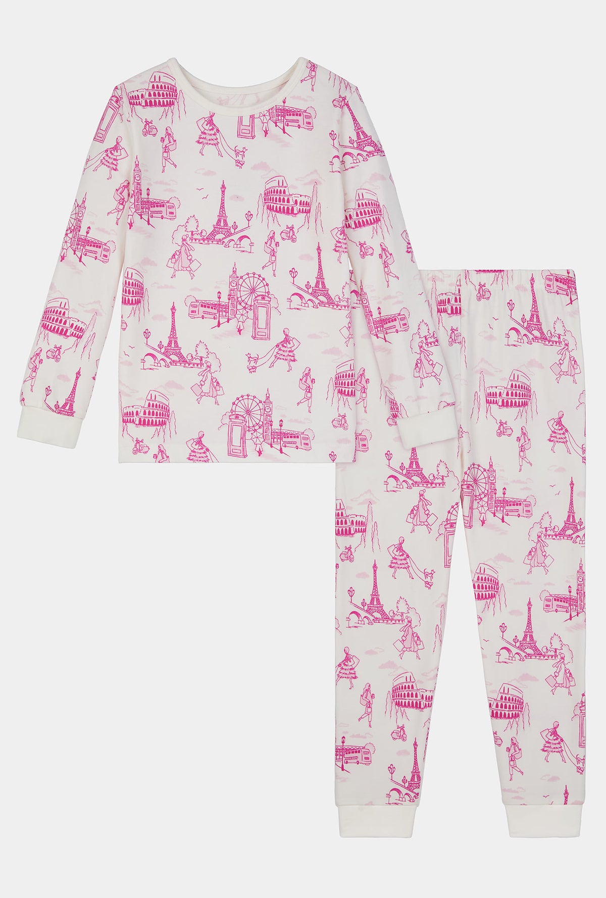 A girl wearing Jet Setter Long Sleeve Stretch Jersey Kids Pj Set