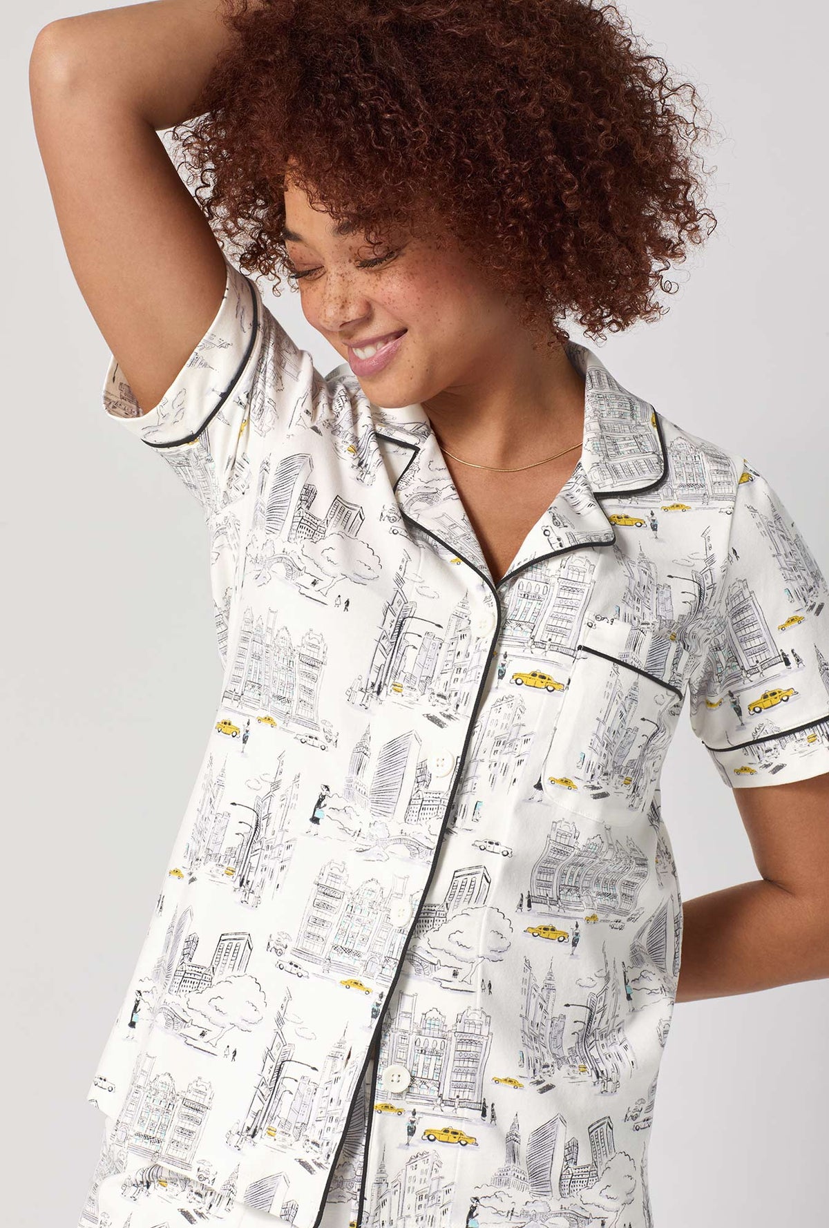 City That Never Sleeps Short Sleeve Classic Shorty Stretch Jersey PJ Set