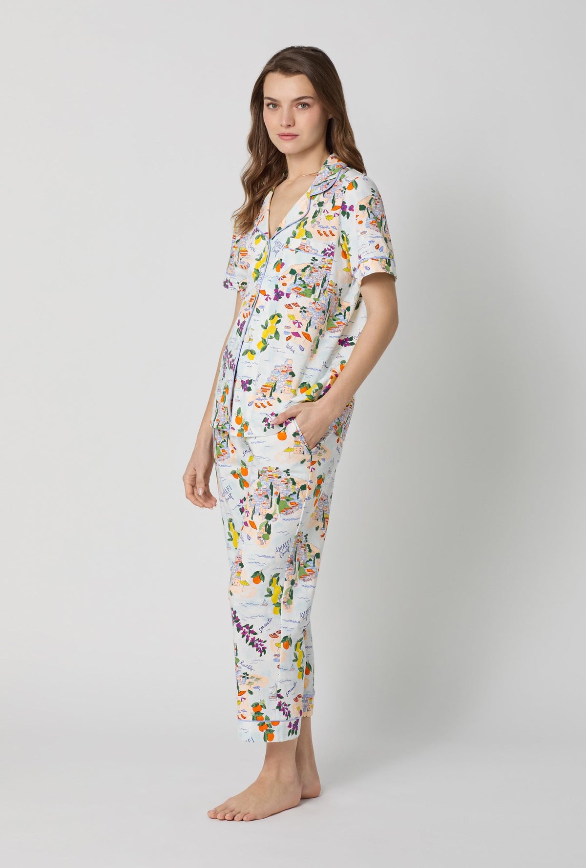 Amalfi Escape Short Sleeve Classic Stretch Jersey Cropped Pj Set