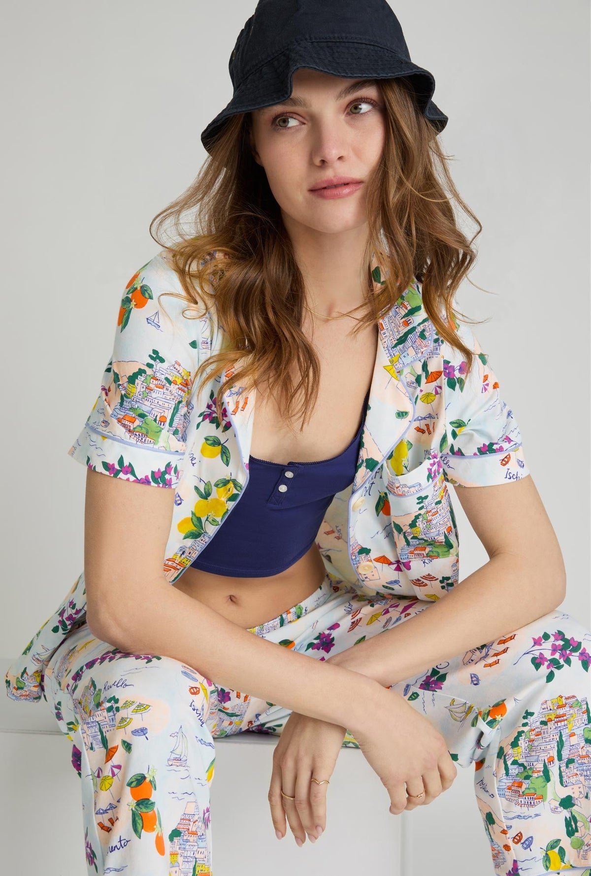 トップス Pj Amalfi Escape Short Sleeve Classic Stretch Jersey Cropped Pj Set