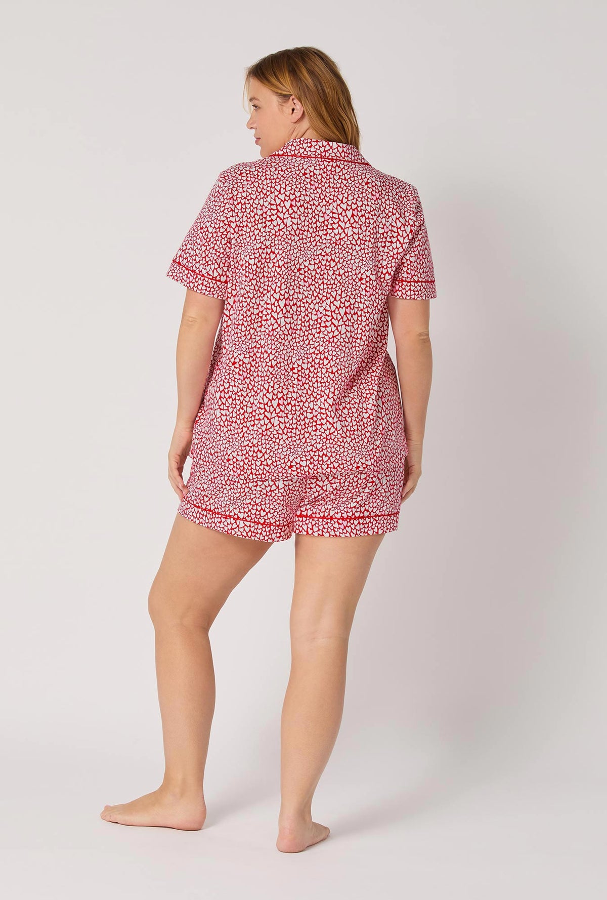 A lady wearing Bursting With Love Short Sleeve Classic Shorty Stretch Jersey Pj Set