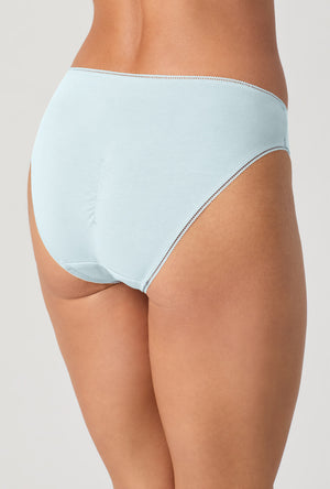 A lady wearing Bedhead Blue Stretch Jersey Bikini Underwear