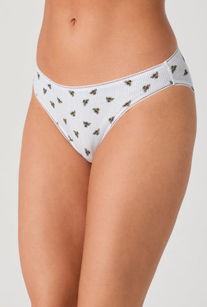 A lady wearing Honey Bees Stretch Jersey Bikini Underwear