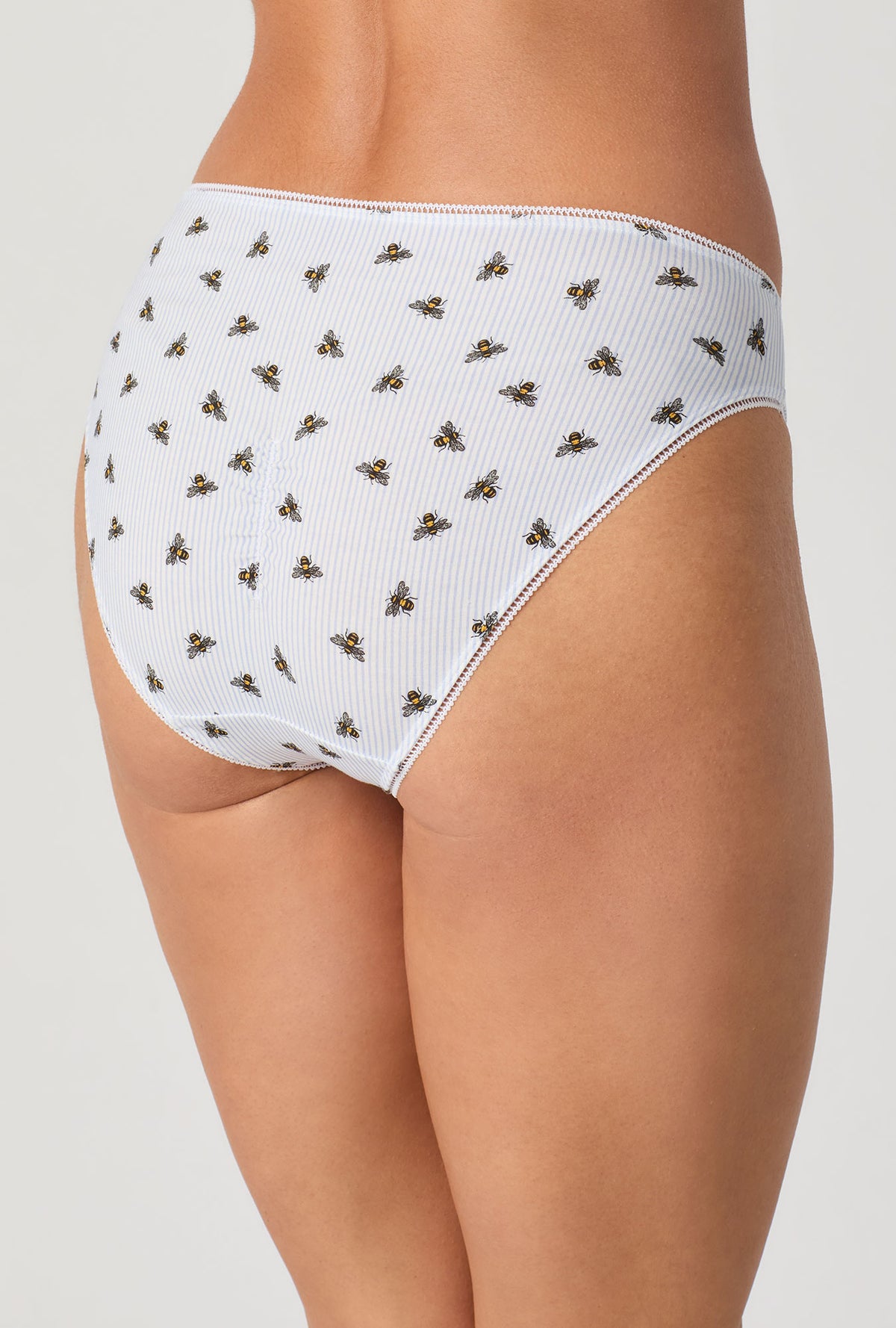 A lady wearing Honey Bees Stretch Jersey Bikini Underwear