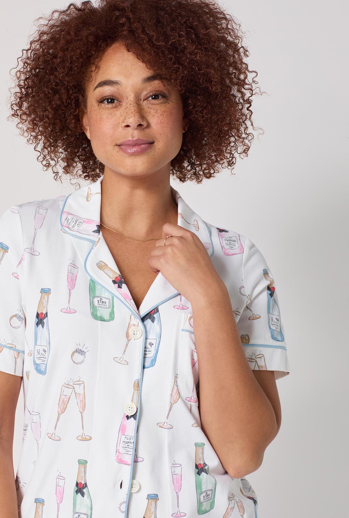 Champagne Wedding Short Sleeve Classic Stretch Jersey Cropped PJ Set