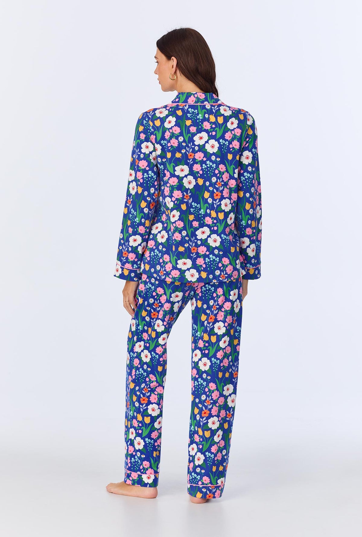 A lady wearing Flower Market  Long Sleeve Classic Stretch Jersey PJ set